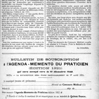 1388 - Page XXIII-1387 - L’agenda-memento du praticien, édition 1921 / Bulletin de souscription l’agenda-memento du praticien (édition 1921)
