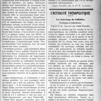1424 - Page 1423 - Partie scientifique. Clinique médicale. Goitre endémique et basedowisme, Hôpital Saint-Antoine : M. le professeur Chauffard [Leçon recueillie par le Dr P. Lacroix] / L’actualité thérapeutique. Les Injections de Colloïdes. (Technique et Indications), par le Dr M. Ségard
