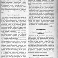 1432 - Page 1431 - Partie scientifique. A travers la presse. Le procédé du papier à cigarette [(Nouveau Journal des Méd, 20 avril 1920)] / L’épreuve du repas fictif [(Paris Méd, 3 avril 1920)] / Presse anglaise. Les inhalations d’oxygène dans les affections pulmonaires [(British med. Journ, 6 mars 1920)] / Un signe de pancréatite aiguë [(British Journ. of Surg, 1920)]