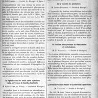 1436 - Page 1435 - Partie scientifique. Revue des sociétés savantes. Paris. Non absorption de l’anti-toxine diphtérique par la muqueuse rectale, (Société de Biologie de Lyon) / La régénération des nerfs après injections intra-nerveuses de liquides fixateurs, (Société de Biologie) / De la toxicité des ptomaïnes, (Société de Biologie) / La tension intra-pleurale à l’état normal et pathologique, (Société de Biologie) / La méthode Camus-Nepper et la sélection d’aviateurs, (Société de Biologie) / Sur l’action des toxines microbiennes entre elles, (Société de Biologie)
