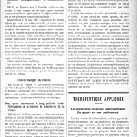1438 - Page 1437 - Partie scientifique. Revue des sociétés savantes. Province. Société des Sciences Médicales et Biologiques de Montpellier et du Languedoc Méditerranéen. Grossesse dans un utérus fibromateux / Volumineux fibrome cervical antérieur à développement intraligamentaire et intramésocolique / Tumeur maligne des ovaires / Deux kystes parovariens à long pédicule tordu. Participation à la torsion de l’ovaire et de la trompe / Etude histologique d’une galactocèle La paroi. Le contenu / Thérapeutique appliquée. La coqueluche, maladie tuberculisante. La quinte et son traitement