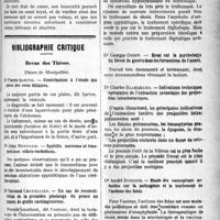 1444 - Page 1443 - Partie scientifique. Thérapeutique appliquée. La coqueluche, maladie tuberculisante. La quinte et son traitement / Bibliographie critique. Revue des Thèses. Thèses de Montpellier. Contribution à l’étude des plaies des voies biliaires, par Pr Pierre Sartre / Syphilis nerveuse et traumatismes crânio-rachidiens, par Dr Jules Reynaud / Un cas de reconstitution de la première phalange du pouce au moyen de greffe cartilaginienne, par Dr Fernand Chatellier / Contribution à l’étude du coeur au cours de la syphilis secondaire, par Dr Jean de Passano / Essai sur la psychologie du blessé de guerre dans les formations de l’avant, par Dr Georges Gerin / Indications techniques opératoires de l’extraction secondaire des projectiles intrathoraciques, par Dr Charles Blanchard / Etude des conceptions actuelles sur la pathogénie et le traitement de l’asthme des foins, par Dr André Bordier