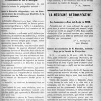 1462 - Page 1461 - Partie professionnelle. Législation pratique. La prorogation de certains baux postérieurs au 1er août 1914 / Chronique de la mutualité. La mutualité et ses avantages. Décréter la Mutualité obligatoire à tous les Français sera oeuvre de protection des déshérités de la production nationale / La médecine rétrospective. Les honoraires d’un médecin en 1862 / Cabinet de consultation de M. Blanchon, médecin. Reçu par la Faculté de Montpellier