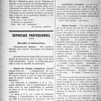 1463 - Page 1462 - Partie professionnelle. La médecine rétrospective. Cabinet de consultation de M. Blanchon, médecin. Reçu par la Faculté de Montpellier / Reportage professionnel. Nouvelles et informations. Chirurgiens des hôpitaux / Clinique des maladies contagieuses / Amphithéâtre d’anatomie / Hôpital Beaujon