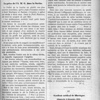 1580 - Page 1579 - Partie professionnelle. La vie syndicale et professionnelle. La fonctionnarisation de la médecine de soins est-elle souhaitable ? / La grève de l’A. M. G. dans la Sarthe / Syndicat médical de Mortagne, (Séance du 9 décembre 1919)