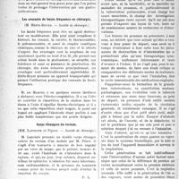 1631 - Page 1630 - Partie scientifique. Revue des sociétés savantes. Interventions pour perforations d’ulcus gastrique, (Société de chirurgie) / Les courants de haute fréquence en chirurgie, (Société de chirurgie) / Corps étrangers du rectum, (Société de chirurgie) / Phtisiothérapie. De la valeur de l’inhalation dans la thérapeutique des maladies du poumon