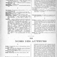 1653 - Page 1660 - Table des matières contenues dans le «concours médical». Année 1920, (1ère Semestre). Partie Professionnelle / Noms des auteurs
