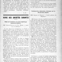 1688 - Page 1695 - Partie scientifique. A travers la presse. Traitement de la syphilis nerveuse [(Presse. Méd. 8 mai 1920)] / Revue des sociétés savantes. Etude sur la réaction à la toxine diphtérique (réaction de Schick), (Académie de Médecine) / La langue noire spileuse, (Acad. de Méd) / Traitement des tuberculoses chroniques par les sels de terres cériques, (Société médicale des Hôpitaux)