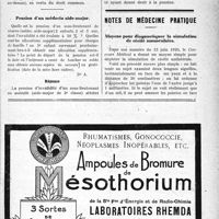 1706 - Page XXIII-1713 - Correspondance. Un médecin décédé ne peut être remplacé par un étudiant / Pension d’un médecin aide-major / Notes de médecine pratique. Moyens pour diagnostiquer la simulation de cécité monoculaire