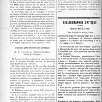 1857 - Page 1864 - Partie scientifique. Revue des sociétés savantes. Ruptures de la longue portion du biceps, (Société de Chirurgie) / Grossesse après hystérectomie subtotale, (Société de Chirurgie) / Le tube de Mayo, pour l’anesthésie à l’éther, (Société de Chirurgie) / Bibliographie critique. Revue des Livres. L’anesthésie locale en ophtalmologie par le Dr Duverger, Chez Masson et Cie, Paris / Prophylaxie des maladies transmissibles. Mesures de protection contre les maladies contagieuses, par H. Bertin-Sans
