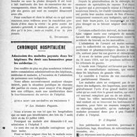 1865 - Page 1872 - Partie professionnelle. La vie syndicale et professionnelle. Le médecin et les grèves / Chronique hospitalière. Admission des malades payants dans les hôpitaux. Du droit aux honoraires pour les médecins