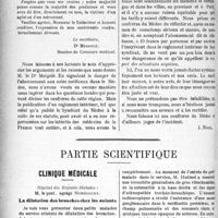 2013 - Page 2020 - Propos du jour. A propos des honoraires médicaux / Partie scientifique. Clinique médicale, Hôpital des Enfants-Malades : M. le prof, agrégé Nobécourt. La dilatation des bronches chez les enfants