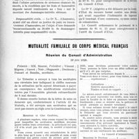 2033 - Page 2040 - Partie professionnelle. Sou médical. Extrait analytique des procès-verbaux du Conseil d’Administration / Mutualité familiale du corps médical Français. Réunion du Conseil d’Administration, 29 juin 1920