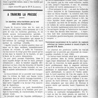 2066 - Page 2073 - A travers la presse. Les injections intra-trachéales par la voie inter-crico-thyroïdienne [(Gaz. des Sc. méd. de Bordeaux, 6 juin 1920)] / Infection puerpérale traitée par le sulfate de cuivre ammoniacal [(Presse Méd. 5 juin 1920)] / Traitement conservateur de la rupture du segment inférieur de l’utérus pendant le travail d’après le procédé d’E. Boero [(5 juin 1920)]