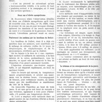 2067 - Page 2074 - Partie scientifique. A travers la presse. Traitement conservateur de la rupture du segment inférieur de l’utérus pendant le travail d’après le procédé d’E. Boero [(5 juin 1920)] / Deux cas d’idiotie mongolienne [(Gaz. des hôp. n° 50, 1920)] / Traitement des anthrax par les bouillons de Delbet [(L’Hôpital, juin 1920 A)] / Le radium dans le fibrome utérin [(Journ. de Méd. et de Chir. prat 25 mai 1920)] / Le tétanos et les enseignements de la guerre [(Presse Méd. 9 juin 1920)]