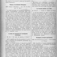 2193 - Page 2200 - Partie scientifique. Revue des sociétés savantes. Gastro-entérostomie chez les vieillards, (Société médicale des hôpitaux de Lyon) / Trismus et encéphalite léthargique, (Soc. méd. des hôpitaux de Lyon) / A propos du traitement de l’encéphalite épidémique, (Soc. méd. des hôpitaux de Lyon) / Dextrocardie avec inversion des viscères, (Société méd. des hôpitaux de Lyon) / La thrombo-phlébite par effort, (Société de médecine de Nancy) / Nystagmus d’origine émotionnelle, (Soc. de médecine de Nancy) / Quelques cas de fractures du crâne chez l’enfant', (Société de médecine de Nancy)