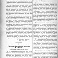 2257 - Page 2264 - Partie professionnelle. La vie syndicale et professionnelle. Fédération des Syndicats médicaux de l’Eure, (4 juillet 1920) / Fédération des Syndicats médicaux de l’Hérault