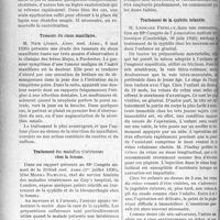2295 - Page 2302 - Partie scientifique. A travers la presse. Presse anglaise. Traitement du lupus par le nitrate acide de mercure [(British med. Journ. 24 juillet 1920)] / Tumeurs du sinus maxillaire [(Journ. Amer. med. Assoc. 8 mai 1920)] / Traitement des maladies vénériennes chez la femme [(British med. Assoc. (1er juillet 1920)] / Traitement de la syphilis infantile [(Cambridge, 30 juin 1920)] / Sur la néphrectomie [(Minnesota Medicine, 4 mai 1920)]