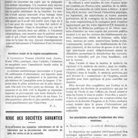 2298 - Page 2305 - Partie scientifique. A travers la presse. Presse anglaise. Sur la néphrectomie [(Minnesota Medicine, 4 mai 1920)] / Curiosités radiographiques [(Archiv. of radiol. and electro-thérap. avril 1920)] / Anesthésie locale de la région amygdalienne [(British med. Journ. 28 août 1920)] / Revue des sociétés savantes. De la prévention des maladies infectieuses et de la tuberculose par la désinfection des couverts de table, des verres et de la vaisselle, (Société de Médecine publique et de Génie sanitaire) / Les possibilités actuelles d’extinction des virus vénériens, (Société de Médecine publique)