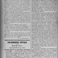 2305 - Page 2312 - Partie scientifique. Phtisiologie. Quelques considérations sur la pathogénie et le traitement des maladies infectieuses en général et de la tuberculose en particulier, (Suite et fin) / Bibliographie critique. Revue des livres. Chirurgie réparatrice et orthopédique. Appareillages et invalidités, Chez Masson et Cie, Paris
