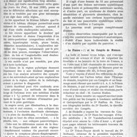 2362 - Page 2369 - Partie scientifique. A travers la presse. La douleur de l’hypochondre droit [(Journ. des Prat. 22 mai 1920)] / Diabète par syphilis du pancréas [(Paris méd. 15 mai 1920)] / « La France » et les Congrès de Monaco