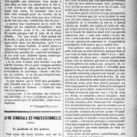 2376 - Page 2383 - Partie professionnelle. Chronique des accidents du travail. A propos du nouveau Tarif Breton / La vie syndicale et professionnelle. Le médecin et les grèves