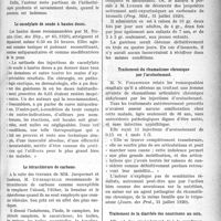 2486 - Page 2493 - Partie scientifique. A travers la presse. Le traitement de l’adénopathie trachéo-bronchique [(Péd. prat. 25 juillet 1920)] / Le cacodylate de soude à hautes doses [(Gaz. des Hôp. n° 65, 1920)] / Le tétrachlorure de carbone [(Bull. Méd. 24 juillet 1920)] / Le carbonate de bismuth dans l’oxyuriase [(Prog. Méd. 31 juillet 1920)] / Traitement du rhumatisme chronique par l’arsénobenzol [(Journ. des Prat. 31 juillet 1920)] / Traitement de la diarrhée des nourrisons au sein [(Toulouse Méd. 1 août 1920)]