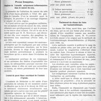 2546 - Page 2553 - Partie Scientifique. A travers la presse. Presse française. Ganglions de l’aisselle uniquement inflammatoires dans le cancer du sein [(Presse méd, 11 août 1920)] / L’extrait de pavot blanc succédané de l’extrait d’opium [(L’Hôpital, août 1920, A)] / Le vaccin et le séro-vaccin de Bruschettini dans la tuberculose pulmonaire [(L’Hôpital, août 1920, A)] [(Journ. des prat)] / Traitement du rhume des foins par l’autosérothérapie