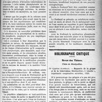 2620 - Page 2627 - Partie Scientifique. Matière médicale moderne. La médication phosphorée / Bibliographie critique. Revue des Thèses. Thèse de Montpellier. Rapports de la grippe et de la tuberculose, par Dr Gyprien Alméras. Montpellier, « L’Abeille », imprimerie coopérative ouvrière, 1920