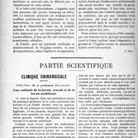 2663 - Page 2670 - Propos du Jour. L’état actuel de l’organisation de la lutte contre la tuberculose [J. Noir] / Partie Scientifique. Clinique chirurgicale, Hôtel-Dieu : M. le professeur Hartmann. Cure radicale de la hernie crurale et de la hernie ombilicale