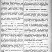 2678 - Page 2685 - Partie Scientifique. Revue des Sociétés Savantes. Tentative de suicide au moyen de clous enfoncés dans le crâne, (Académie de Médecine) / L’adénite primitive du zona, (Soc. méd. d. hôp) / L’albuminurie du liquide céphalo-rachidien dans les affections mentales, (Société méd. des Hôpitaux) / Crises lombaires douloureuses et sacralisation, (S. m. d. hôpitaux) / Un cas de toux d’origine gastrique, (Soc. méd. des hôpitaux)