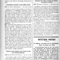 2679 - Page 2686 - Partie Scientifique. Revue des Sociétés Savantes. Un cas de toux d’origine gastrique, (Soc. méd. des hôpitaux) / Trophoedème chronique et spina bifida occulta, (Soc. méd. d. hôp) / Emploi du tube d’Einhorn pour l’étude en série de la sécrétion gastrique, (Soc. m. d. hôp) / Traitement de la fièvre typhoïde par l’émulsion microbienne de Mauté, (Soc. méd. d. hôp) / Diététique pratique. Le régime au cours de la recalcification dans les pays du Nord