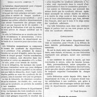 2688 - Page 2695 - Partie Professionnelle. La vie syndicale et professionnelle. Fédération départementale de Syndicats médicaux. Dispositions législatives et condition juridique / Projet de statuts de Fédération départementale de Syndicats médicaux