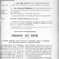 2788 - Page 2795 - Nos assemblées générales / Propos du jour. Les relations médicales entre la France et l'Etranger. Pour la réalisation de la Maison Parisienne des médecins français [J. Noir]