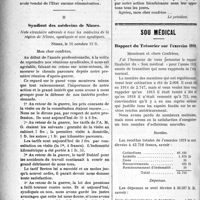 2829 - Page 2836 - Partie Professionnelle. La vie syndicale et professionnelle. Syndicat des médecins de la Seine / Syndicat des médecins de Nîmes / Sou médical. Rapport du Trésorier sur l’exercice 1919