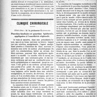 3063 - Page 3070 - Partie scientifique. Séméiologie clinique. Le diagnostic des hémorragies intestinales, par M. J. P. Tourneux / Clinique chirurgicale, Hôtel-Dieu : M. le professeur Hartmann. Fonction lombaire et ponction épidurale, appliquées à l'anesthésie régionale