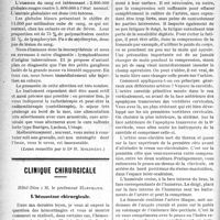 0019 - Page 18 - Partie Scientifique. Clinique médicale, Hôpital Saint-Louis Annexe Grancher : M. Jules Renault. Polyclinique. Ostéite méta-typhique. Rétrécissement cicatriciel de l’oesophage. Lymphadénie / Clinique chirurgicale, Hôtel-Dieu : M. le professeur Hartmann. L’hémostase chirurgicale