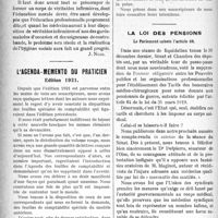 0077 - Page 76 - Propos du Jour. Il y a infirmières et infirmières. L’opinion d’un praticien des régions libérées [J. Noir] / L’agenda-memento du praticien. Edition 1921 / La loi des pensions. Le Parlement sabote l’article 64