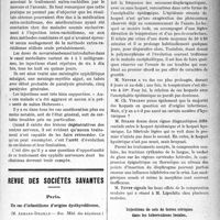 0158 - Page 157 - Partie Scientifique. A travers la presse. Presse française. Les injections intra-rachidiennes de novarsénobenzol dans les syphilis nerveuses [(Paris méd, 13 nov. 1920)] / Revue des sociétés savantes. Paris. Un cas d’infantilisme d’origine dysthyroïdienne, (Soc. Méd. des hôpitaux) / Le hoquet épidémique, (Soc. méd. des hôpitaux) / Injections de sels de terres cériques dans les tuberculoses locales, (Soc. méd. des hôpitaux)