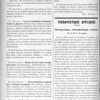 0161 - Page 160 - Partie Scientifique. Revue des sociétés savantes. Province. Réunion obstétricale et gynécologique de Montpellier. Myomes utérins / Un cas d’encéphalite léthargique durant la grossesse / Cancer du col et kyste du ligament large / De la transfusion sanguine dans l’infection puerpérale / Encore un cas de tétanos abortif / Thérapeutique appliquée. Thérapeutique antisyphilitique moderne
