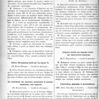0223 - Page 222 - Partie Scientifique. Revue des sociétés savantes. Paris. Phrénonévrose simulant l’occlusion intestinale, (Société de chirurgie) / Utérus fibromateux traité par les rayons X, (Société de chirurgie) / Un traitement des fractures permettant la marche immédiate, sans appareil, (Société de chirurgie) / Sacralisation douloureuse d’une 6e vertèbre lombaire, (Société de chirurgie) / Ankylose double des hanches traitée par intervention bilatérale, (Société de chirurgie) / Tuberculose, grossesse et pneumothorax, (Société médicale des hôpitaux)