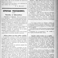 0246 - Page 245 - Partie Professionnelle. La médecine historique / Reportage professionnel. Nouvelles et Informations. Université de Clermont / Médecin adjoint des asiles publics d’aliénés / Groupe médical parlementaire / Enquêtes médico-sociales sur la syphilis