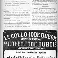 0263 - Page 262-VI - Correspondance. Diplôme d’Etat et diplôme d’Université / Station pyrénéenne pour hystérique