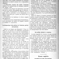 0284 - Page 283 - A travers la presse. Presse française. La prothèse caoutchoutée dans l’épilepsie jaksonienne [(Rev. méd. de l’Est. 15 nov. 1920)] / La thérapeutique intra-utérine de l’infection utérine post-part uni [(Progrès méd, 20 nov. 1920)] / Les petites tumeurs à surprises [(Bull. méd, 20 nov. 1920)] / Presse anglaise. Anesthésie par tube naso-trachéal [(British med. Journ, 16 oct. 1920)]