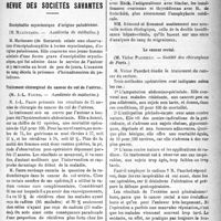 0288 - Page 287 - A travers la presse. Presse française. Presse anglaise. Traitement du cancer du rectum / Revue des sociétés savantes. Encéphalite myoclonique d’origine paludéenne, (Académie de médecine) / Traitement chirurgical du cancer du col de l'utérus, (Académie de médecine) / Sur la pathogénie de la migraine, (Académie de médecine) / Le cancer rectal, (Société des chirurgiens de Paris)