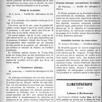 0289 - Page 288 - A travers la presse. Revue des sociétés savantes. Le cancer rectal, (Société des chirurgiens de Paris) / Forage de la prostate, (Société des chirurgiens de Paris) / De l’incontinence pylorique, (Société des chirurgiens de Paris) / Occlusion chronique sous-vatérienne du duodénum, (Société des chirurgiens de Paris) / Scaphoïdite tarsienne des jeunes enfants, (Société de chirurgie) / Climatothérapie. Laënnec à Kerlouarnee