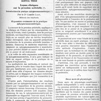 0335 - Page 334 - Partie Scientifique. Clinique médicale, Hôpital tenon. Leçons cliniques sur la pression artérielle. Introduction à la pratique sphygmomanométrique, par le Dr Camille Lian. Expansion croissante de la pratique sphygmomanométrique / Deux mots de physiologie