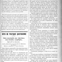 0424 - Page 423 - Partie Scientifique. Thérapeutique. Posologie et Indications de la Strychnine à hautes doses / Notes de pratique quotidienne. Abcès consécutifs aux injections sous-cutanées aseptiques