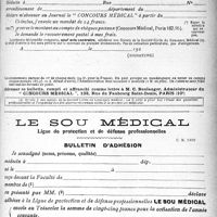0438 - Page XXIII-437 - Bulletin d’abonnement / Le sou médical, Ligue de protection et de défense professionnelle. Bulletin d’adhésion