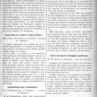 0554 - Page 553 - Partie scientifique. Revue des sociétés savantes. Pancréatite hémorrhagique par stase duodénale, (Société de chirurgie) / Reconstitution de l’urèthre à l’aide d’artères, (Société de chirurgie) / Vaccinothérapie dans l’ostéomyélite, (Société de Chirurgie) / Injections intra-veineuses de sérum glycosé dans certaines dyspnées, (Société médicale des hôpitaux) / Réveil hivernal de l’encéphalite épidémique, (Soc. méd. des hôp) / Encéphalite épidémique et syphilis, (Soc. méd. des hôpitaux)